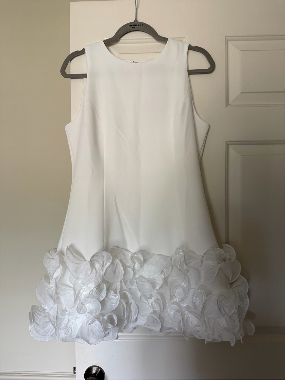 White Mini Dress with Petal Hem